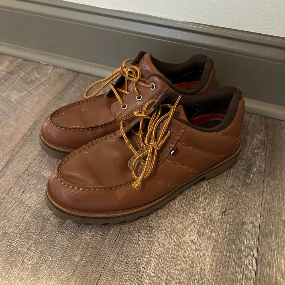 Tommy Hilfiger Leather Men's Size 11 Boots - Brown Chunky Rugged Work